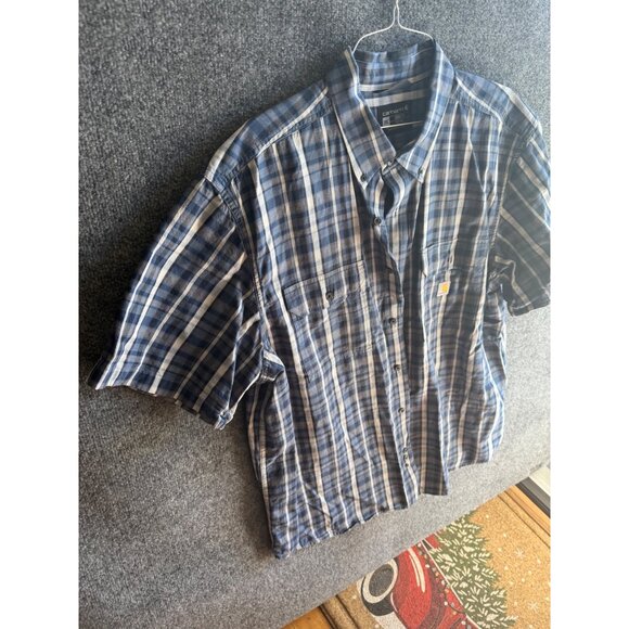 Carhartt Mens Loose Fit Plaid Short-Sleeve Button-Up Shirt 2XL Blue - Picture 5 of 8